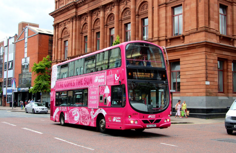 B9TL 2352 Metro promotional livery - Royal Avenue - July 2014 [ Paul Savage ]